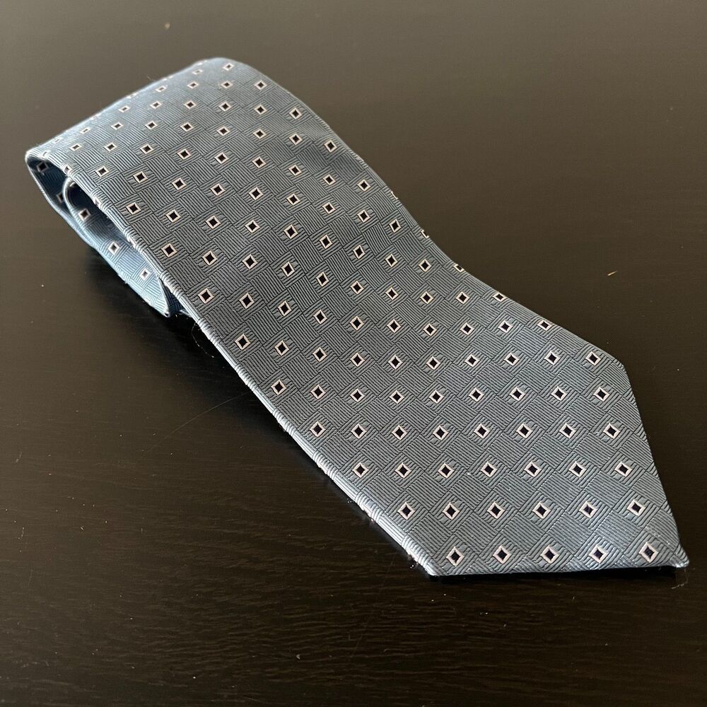 Brooks Brothers Makers Blue Square Print Tie Pure Silk Made in USA